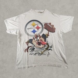 Vintage Pittsburgh Steelers Shirt Mens Large Gray 90s Tasmanian Devil NFL Rare